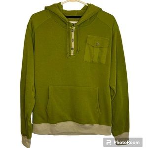 Repair Solid Green Pullover Hoodie Sweatshirt w/ Buttons, Pockets & Elbow Pads